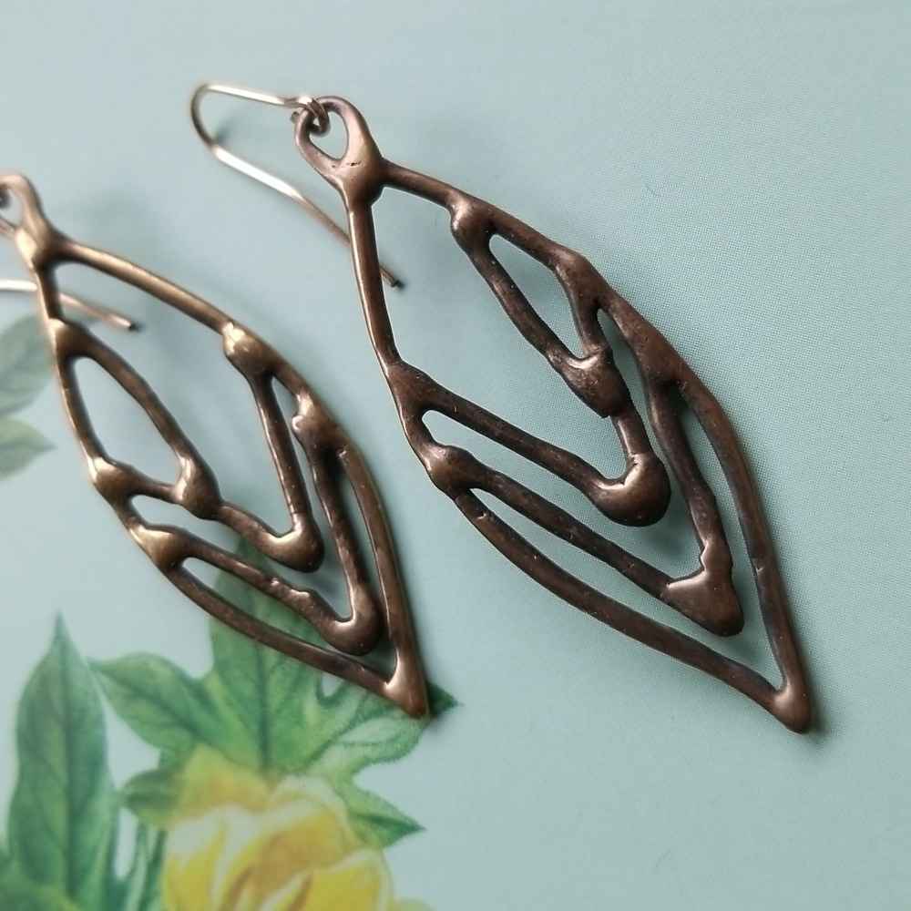 Leaf Earrings - Hippie, Homemade 70's
